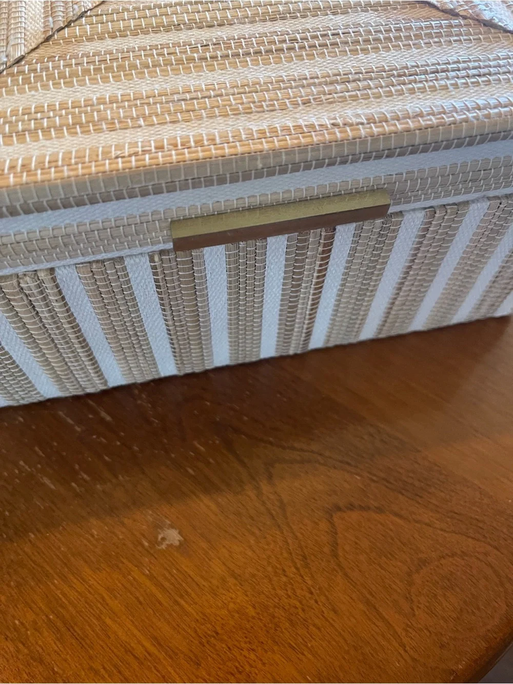 Striped Fabric Jewelry Box with Suede Top